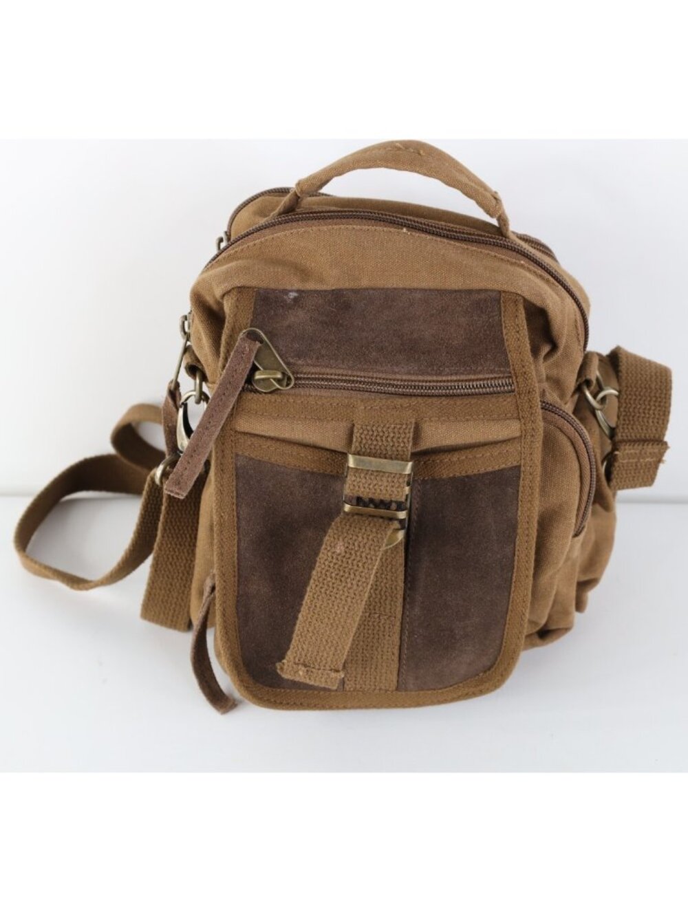 Vintage Rothco Military Distressed Suede Leather Canvas Mini Pack Crossbody Bag